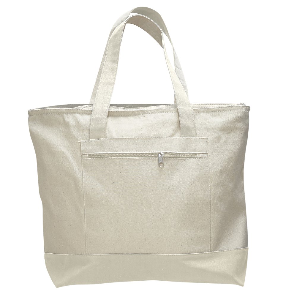 Q-Tees 12oz Zipper Canvas Tote Color Handles | Carolina-Made